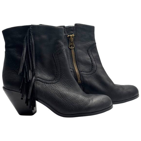 Sam Edelman Louie Fringe Black Leather Ankle Boots Boho Western Urban Cowgirl - Picture 15 of 16